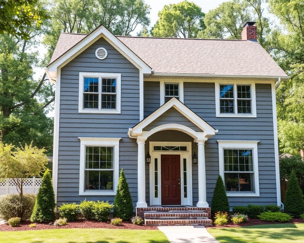 Two-story home with gray fiber cement siding