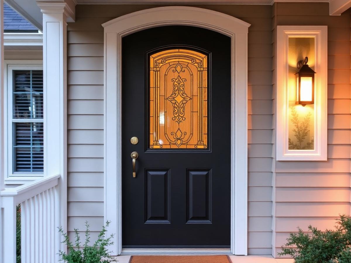 Elegant front entry door on a suburban home